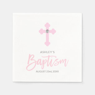 Personalised White Pink GIRL Cross BAPTISM Napkin
