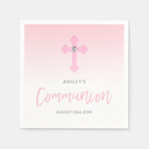 Personalised White Pink GIRL Cross Holy COMMUNION Napkin