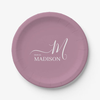 Personalised White Pink Signature Family Name Paper Plate