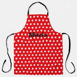 Personalised White Polka Dot Red Background Apron