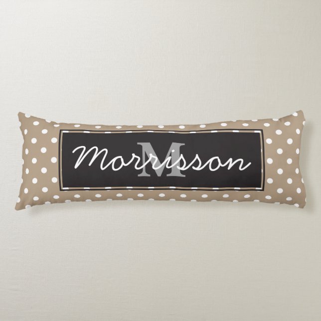 Personalised White Polka Dots Black Deco Framed Body Cushion (Front)