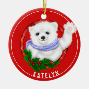 Personalised White Polor Bear Year Ceramic Ornament