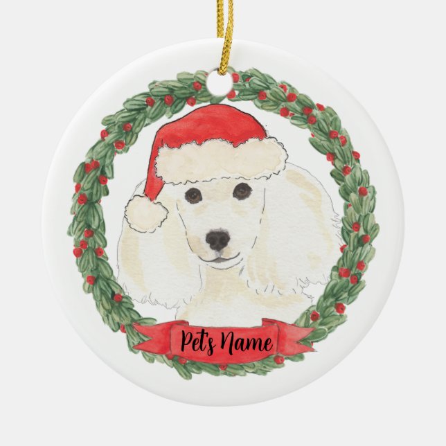 Personalised White Poodle Ceramic Ornament (Front)