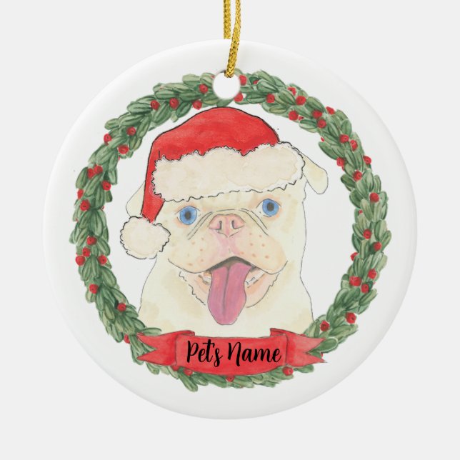 Personalised White Pug Ceramic Ornament (Front)