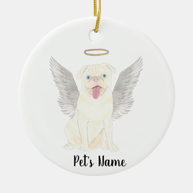 Personalised White Pug Sympathy Memorial Ceramic Ornament (Front)