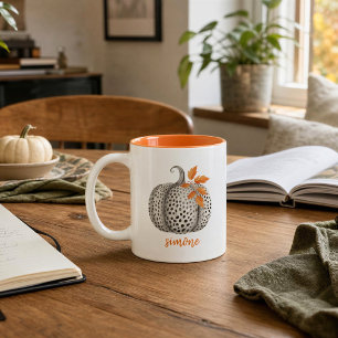 Personalised White Pumpkin Elegant Fall Autumn Two-Tone Coffee Mug