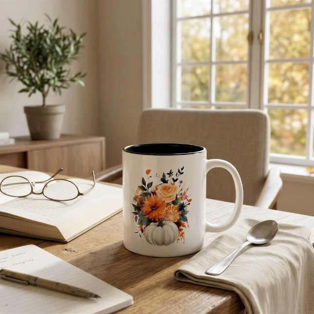 Personalised White Pumpkin Floral | Fall Two-Tone Coffee Mug (Creator Uploaded)