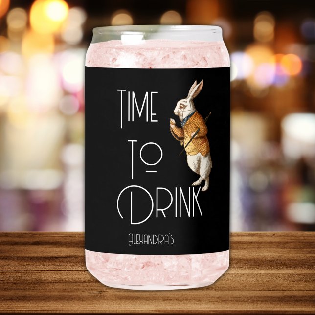 Personalised  White Rabbit Time To Drink Can Glass (Creator Uploaded)
