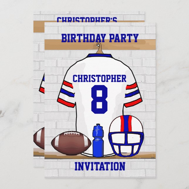 Personalised White RB Football Jersey Birthday Invitation (Front/Back)