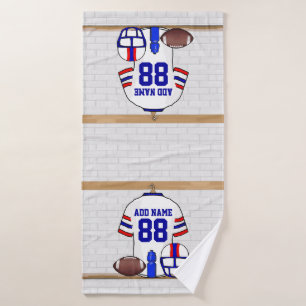Personalised White Red Blue Football Jersey Bath Towel Set