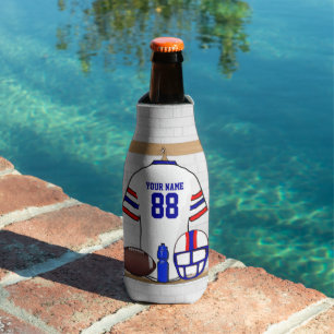 Personalised White Red Blue Football Jersey Bottle Cooler