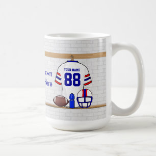 Personalised White Red Blue Football Jersey Coffee Mug