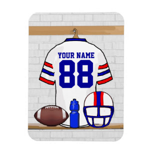 Personalised White Red Blue Football Jersey Magnet