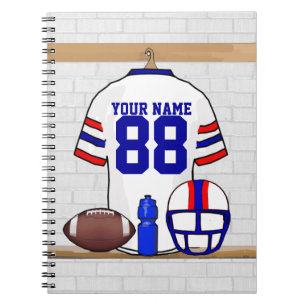 Personalised White Red Blue Football Jersey Notebook