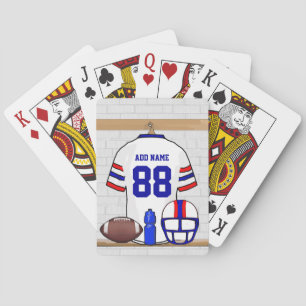 Personalised White Red Blue Football Jersey Playing Cards