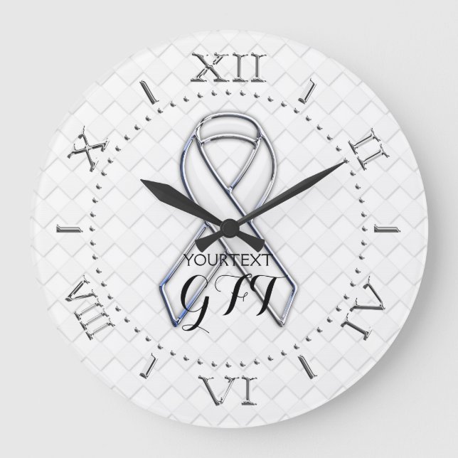 Personalised White Ribbon Awareness on a Large Clock (Front)