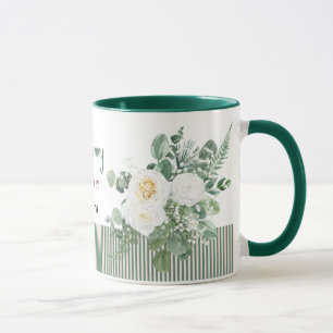 Personalised White Rose Floral Mug, Elegant Custom Mug