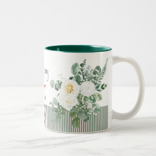 Personalised White Rose Floral Mug, Elegant Custom Two-Tone Coffee Mug