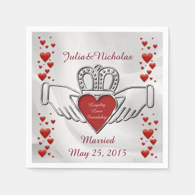 Personalised White Satin Claddagh Symbol Napkins (Front)