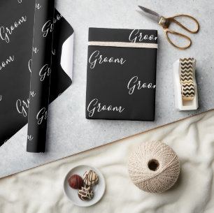 Personalised White Script Elegant Name Groom Wrapping Paper
