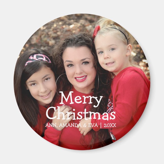 Personalised White Script Merry Christmas Photo Magnet (Front)