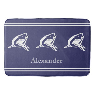 Personalised White Shark on blue background Bath Mat