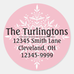 Personalised White Snowflake Return Address Classic Round Sticker