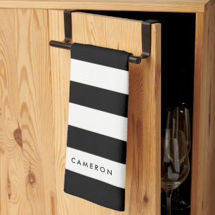 Personalised White Stripes and Editable Colour Tea Towel