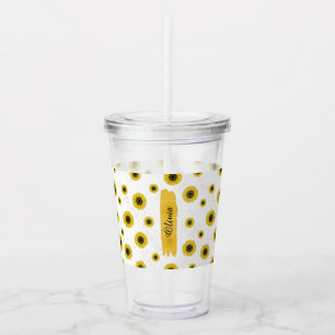 Personalised White Sunflower Pattern Acrylic Cup