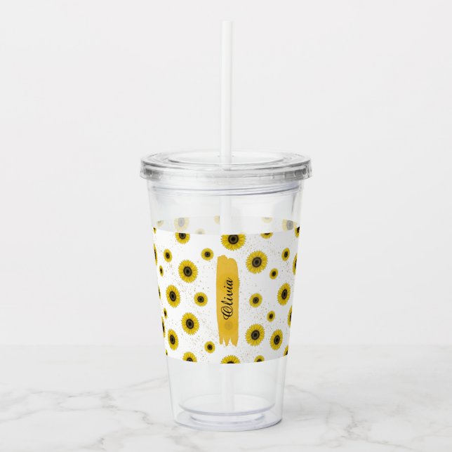 Personalised White Sunflower Pattern Acrylic Cup (Front)