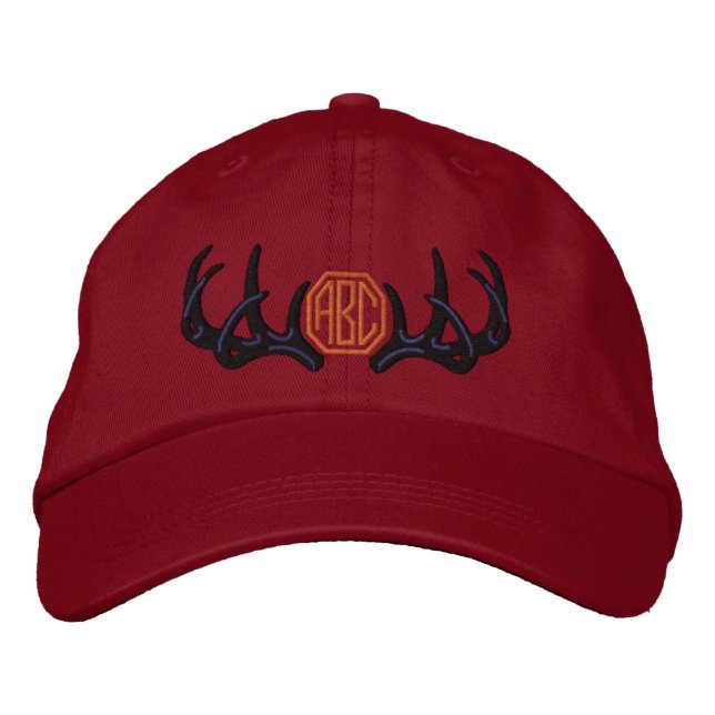 Personalised White Tail Deer Antlers Monogram Embroidered Hat (Front)