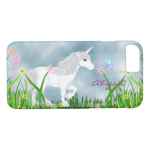 Personalised White Unicorn, Butterfly and Flowers iPhone 8/7 Case