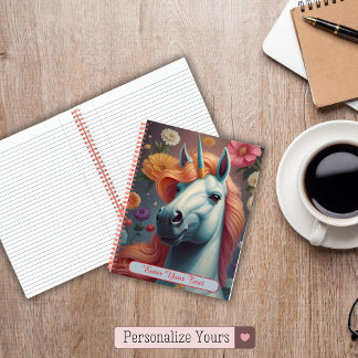 Personalised White Unicorn Flower Portrait Notebook