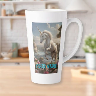 Personalised White Unicorn Flower Stream Latte Mug