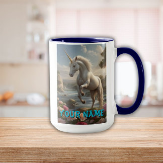Personalised White Unicorn Flower Stream Mug
