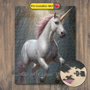 Personalised White Unicorn Forest Jigsaw Puzzle