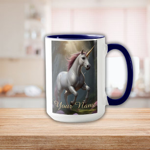Personalised White Unicorn Forest Mug