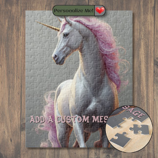 Personalised White Unicorn with Pink Mane Jigsaw Puzzle
