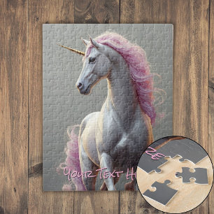 Personalised White Unicorn with Pink Mane Jigsaw Puzzle