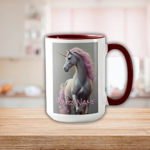 Personalised White Unicorn with Pink Mane Mug