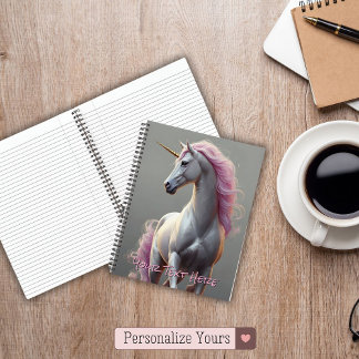 Personalised White Unicorn with Pink Mane Notebook