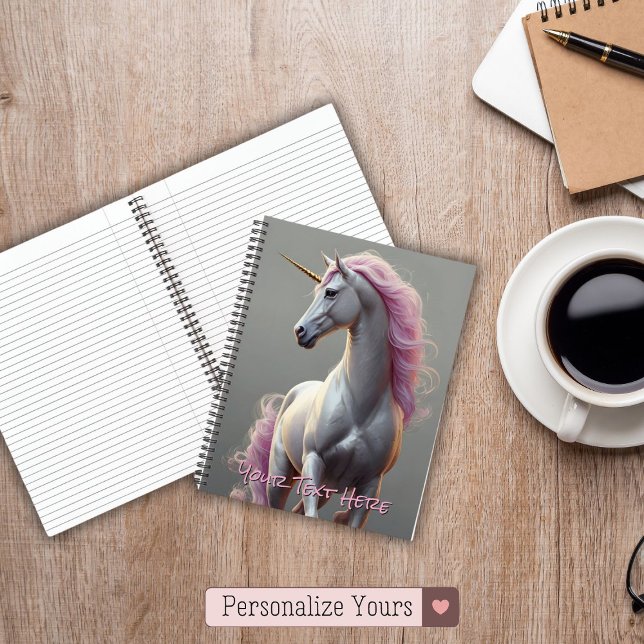 Personalised White Unicorn with Pink Mane Notebook (Personalized White Unicorn with Pink Mane Notebook)