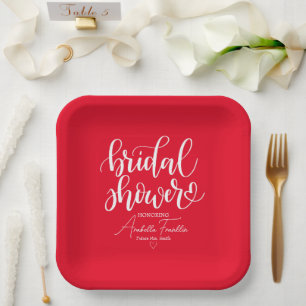 Personalised White Wedding Bridal Shower Red Paper Plate