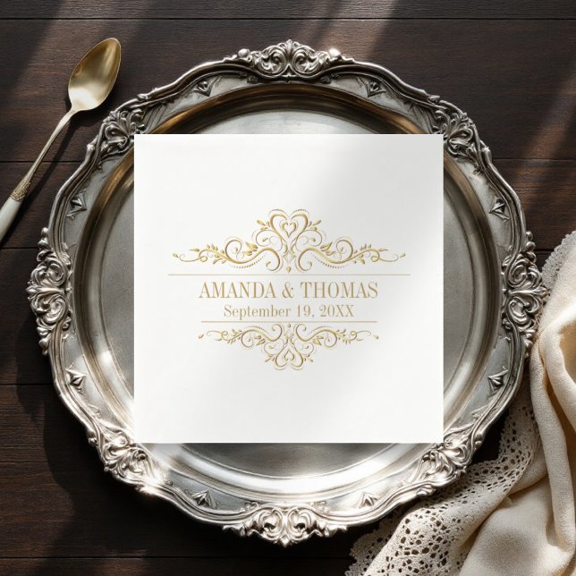 Personalised white wedding elegant modern napkins (Creator Uploaded)