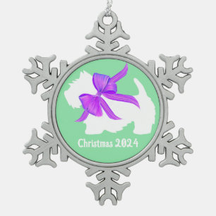 Personalised White Westie Dog Elegant Christmas  Snowflake Pewter Christmas Ornament
