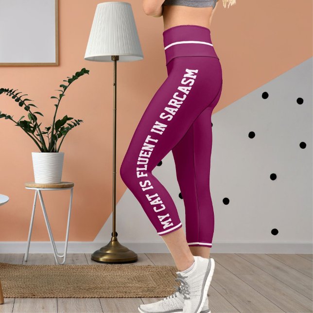Personalised White Wine Fun Comic Style Cat Theme Capri Leggings (Creator Uploaded)