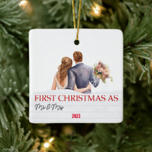 Personalised White Wood Our First Christmas Ceramic Ornament