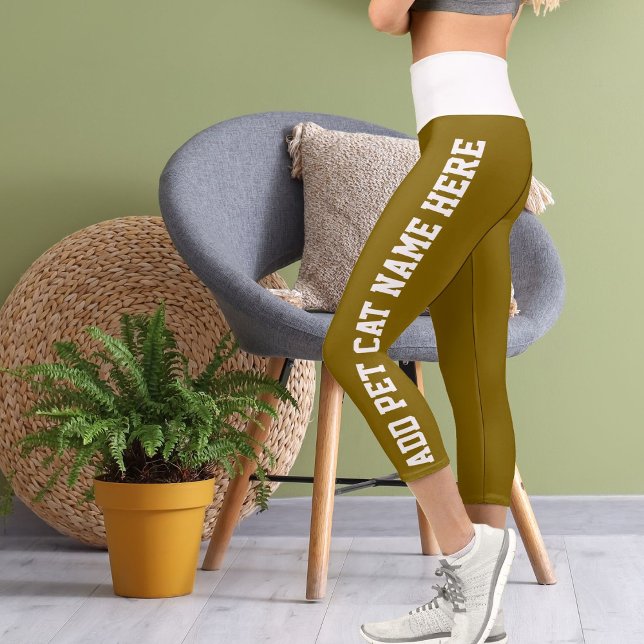 Personalised  White Yellow Brown Pet Cat Name Capri Leggings (Creator Uploaded)