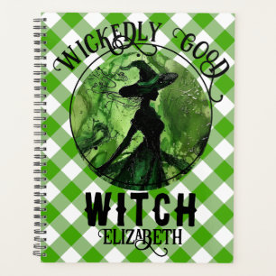 Personalised Wickedly Good Witch Green Gingham Planner