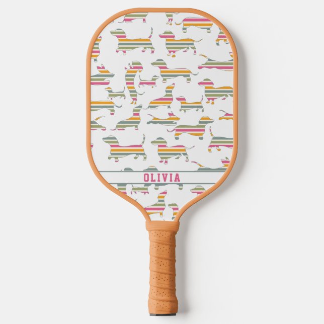 Personalised Wiener Dog, Sausage Dog Colourful Pickleball Paddle (Front)